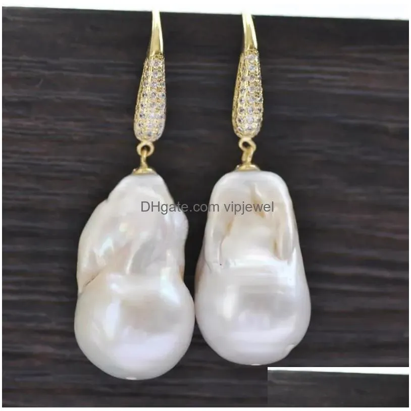 dangle earrings z9992 natural drop-baroque keshi reborn pearl earring cz