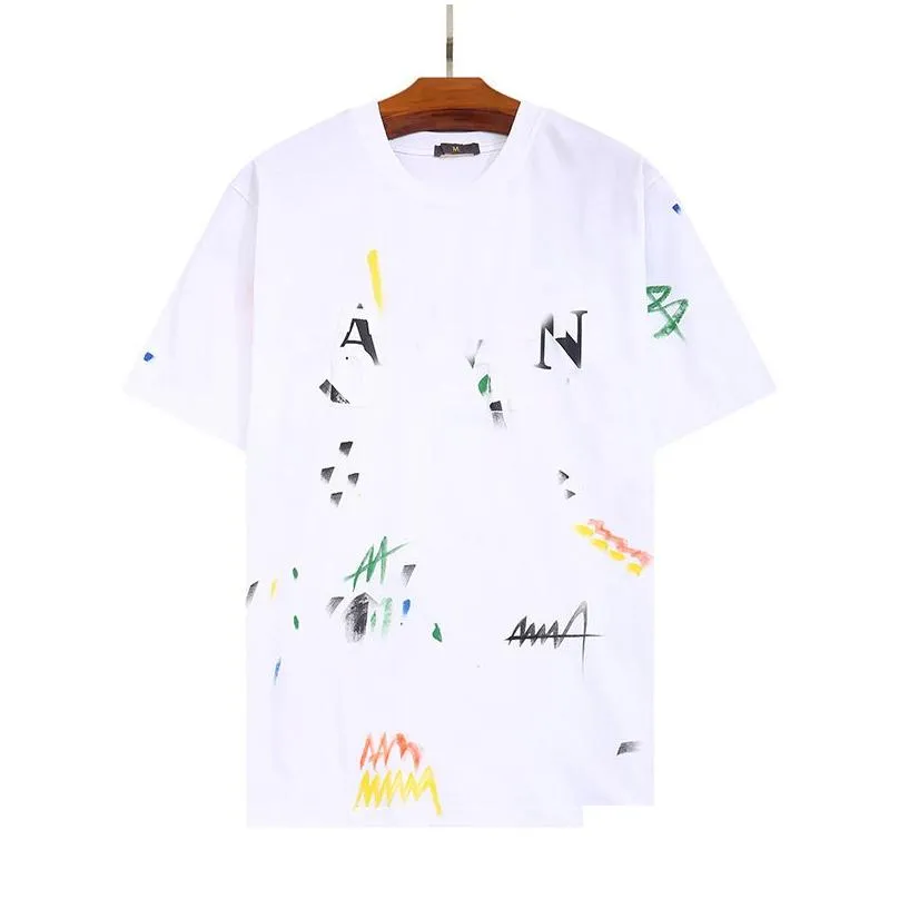mens designer t shirt casual man womens tees painted ink splash graffiti letters loose short-sleeved round neck clothes gal lavin