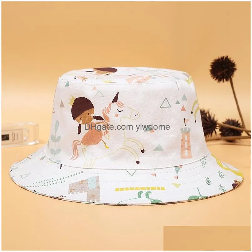 Caps & Hats Designer Kids Bucket Hat Double Sided Wear Hats Boys Girls Fishing Cotton Sun Cartoon Style Summer Outdoor Drop Delivery B Dhihf