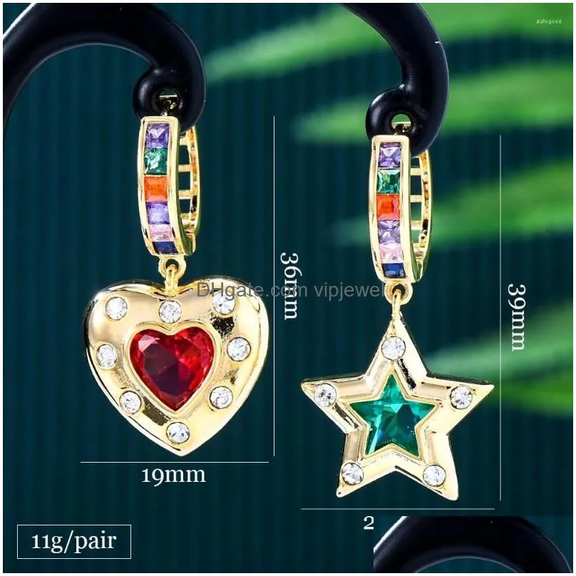 dangle earrings siscathy trendy luxury cubic zircon for women piercing heart star asymmetrical earring party prom jewelry accessory