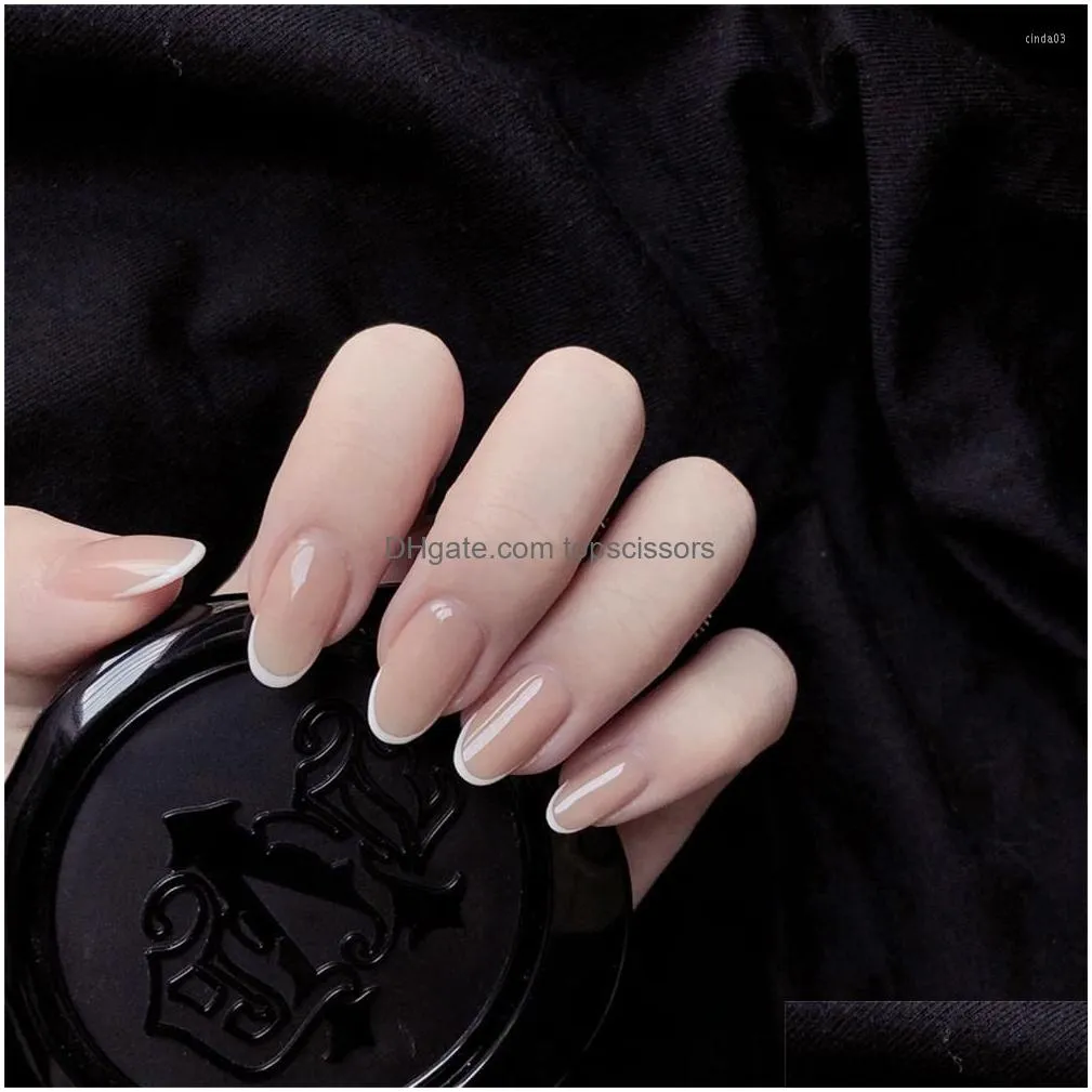 False Nails 24Pcs Naked Pink French White Side Short Simple Nail Art Beauty Press On Fake Fl Er Artificial Tips Drop Delivery Dheht