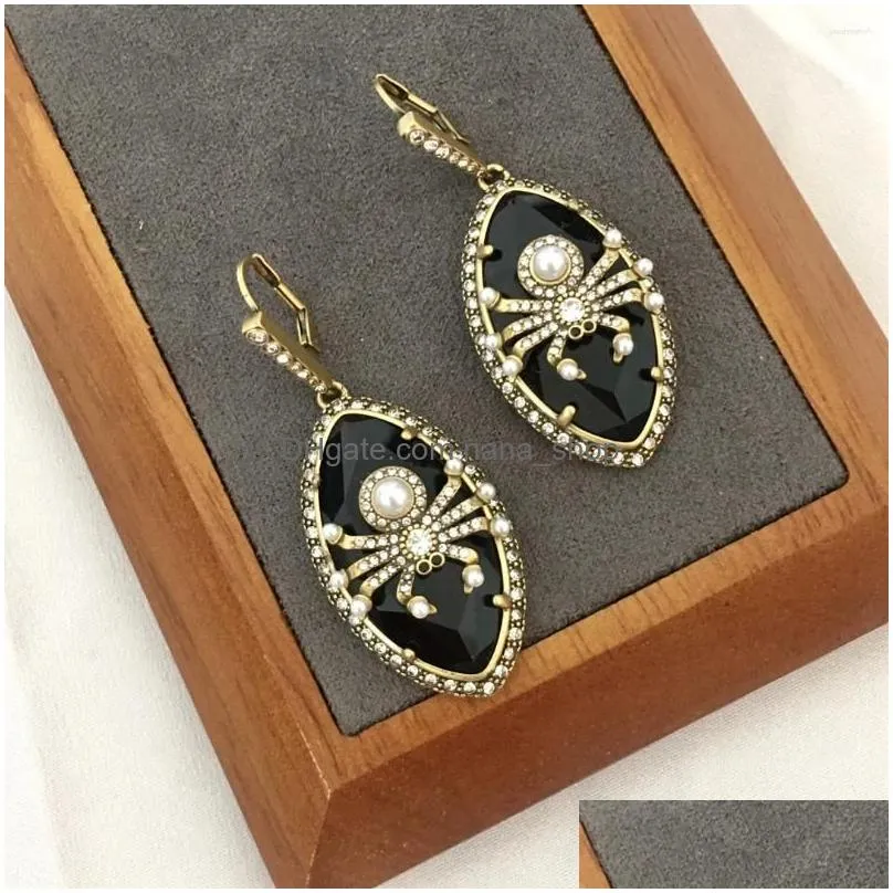 Stud Earrings Spider Style Personalized Retro Black Crystal Pendant Drop Delivery Dhctv