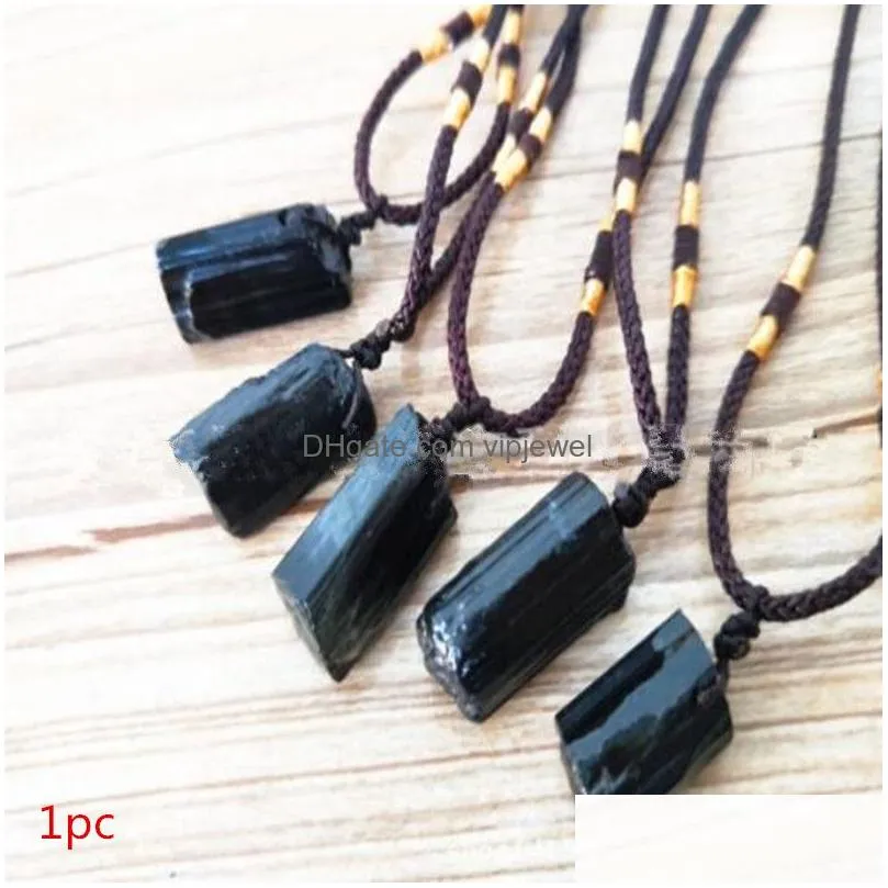 1pc natural crystal black necklaces schorl pillar tourmaline raw stone pendants fashion jewelry accessories gift qly93881