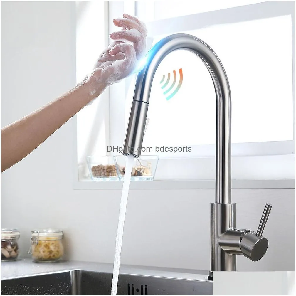 Kitchen Faucets Stainless Steel Kitchen Faucets Torneira Para Cozinha De Parede Crane For Water Filter Tap Three Ways Touchless Faucet Dhx9C