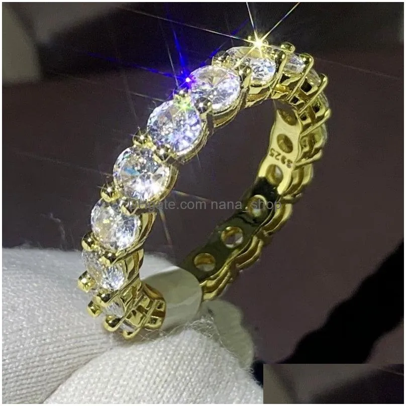 Wedding Rings Sparkling Luxury Jewelry 925 Sterling Sier White Topaz Cz Diamond Gemstones Promise Women Wedding Engagement Band Ring Dhwxo