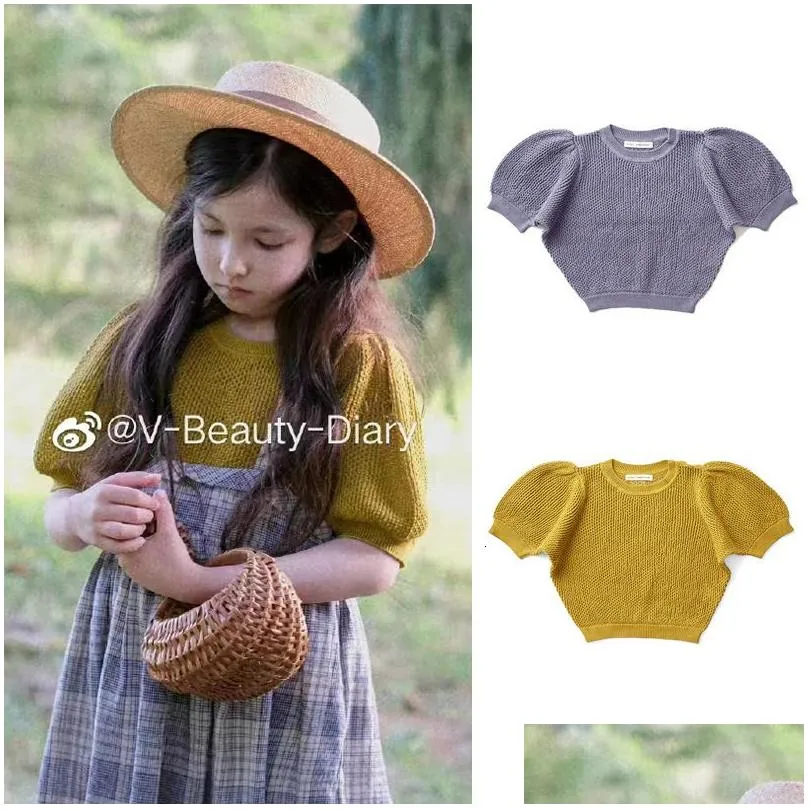 Tshirts Cute Child Knitted T Shirts Soor Ploom Brand Shorts Sleeve Girls Sweaters Tee Hollow Out Summer Girl Top Clothes 230601 Drop Dhmke