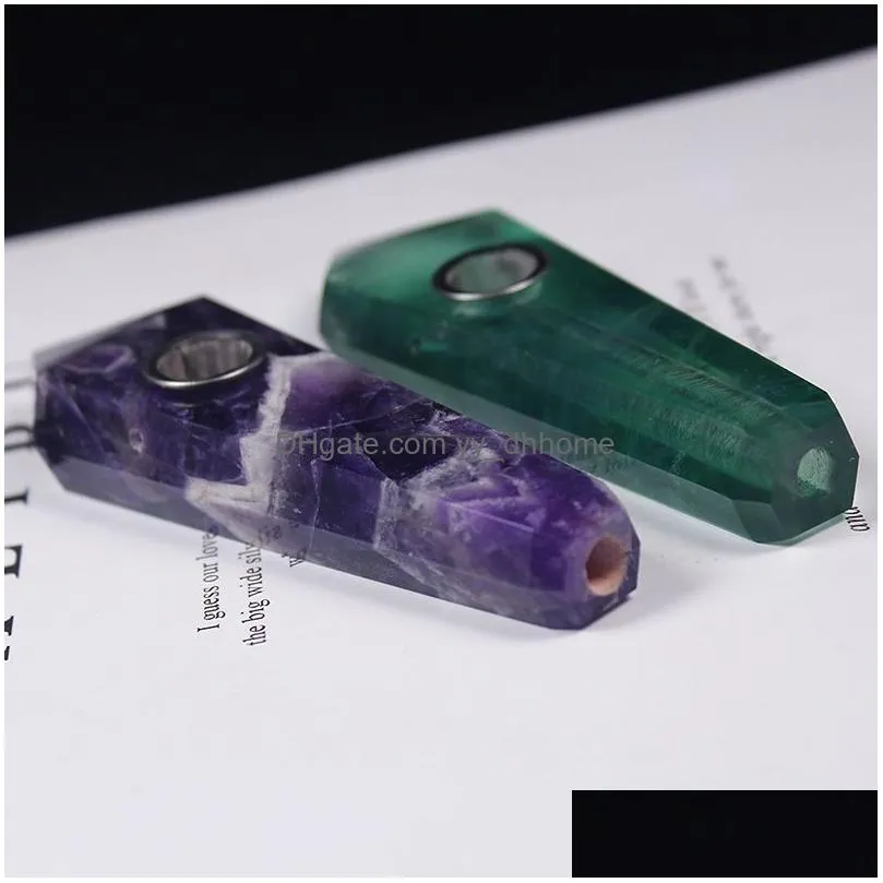 natural crystal pipes portable pink crystal cigarette holder household smoking accessories with cleaning brush