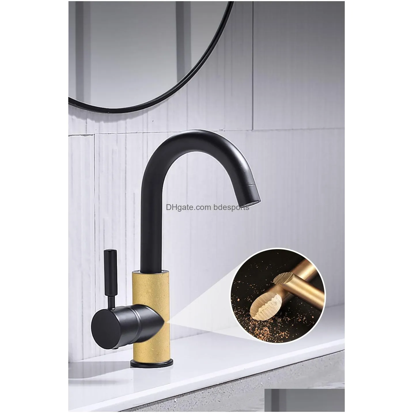 Bathroom Sink Faucets Brass Black Bathroom Basin Faucet Cold And Water Mixer Sink Tap Nickel Brushed Gold Rose Bronze Taps With  Up Dhoey