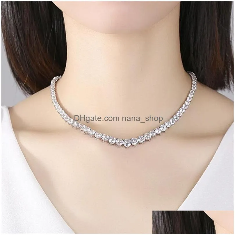 Pendant Necklaces 2022 Top Sell Bride Tennis Necklace Sparkling Luxury Jewelry 18K White Gold Fill Round Cut Topaz Cz Diamond Gemstone Dhode
