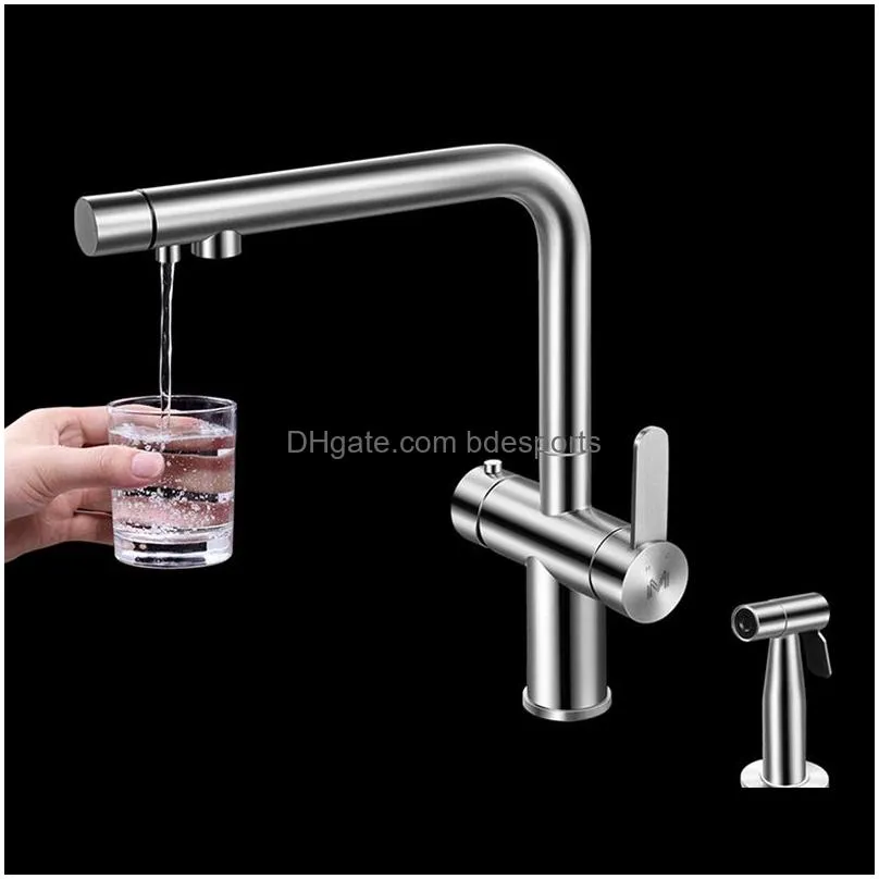 Kitchen Faucets Black Brass Kitchen Sinks Faucet And Cold Water Filter Drinking With Spray Gun 3 In 1 Drop Delivery Home Garden Faucet Dh2Pf