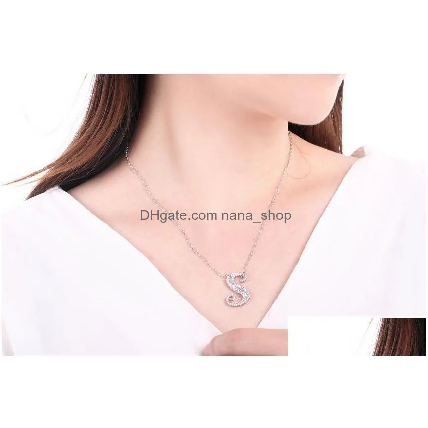 Pendant Necklaces Choucong 26 English Letters Pendant Luxury Jewelry 925 Sterling Sier Pave White Topaz Cz Diamond Infinite Gem Weddin Dhb9I