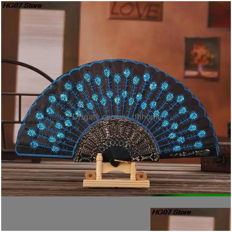 lace silk folding hand solid color hollow lace womens handheld lace folding fan folding wedding fan festival gift decoration spanish style