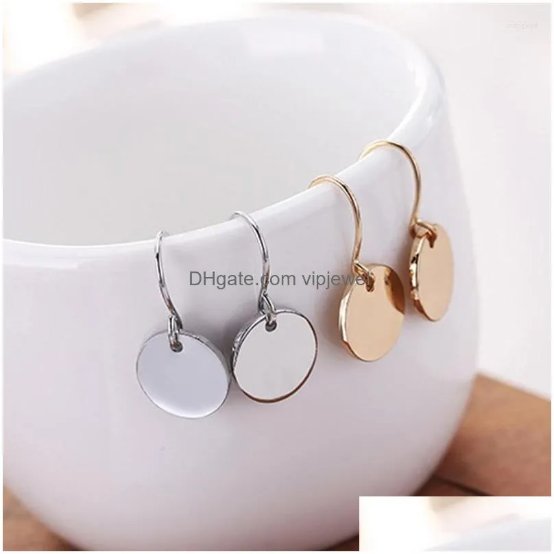 dangle earrings wtltc metal small tiny coin for women mini drop round disc initial ear thread little jewelry