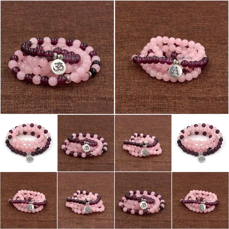 charm bracelets 108bead pink purple bracelet lotus buddha pendant fashion buddhism yoga jewelry for men and woman