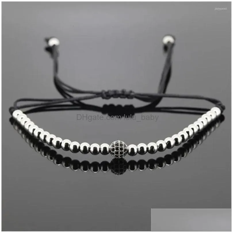 charm bracelets 1pcs fashion men gold color 4mm round beads 6mm micro pave cz braiding macrame bracelet christmass gift