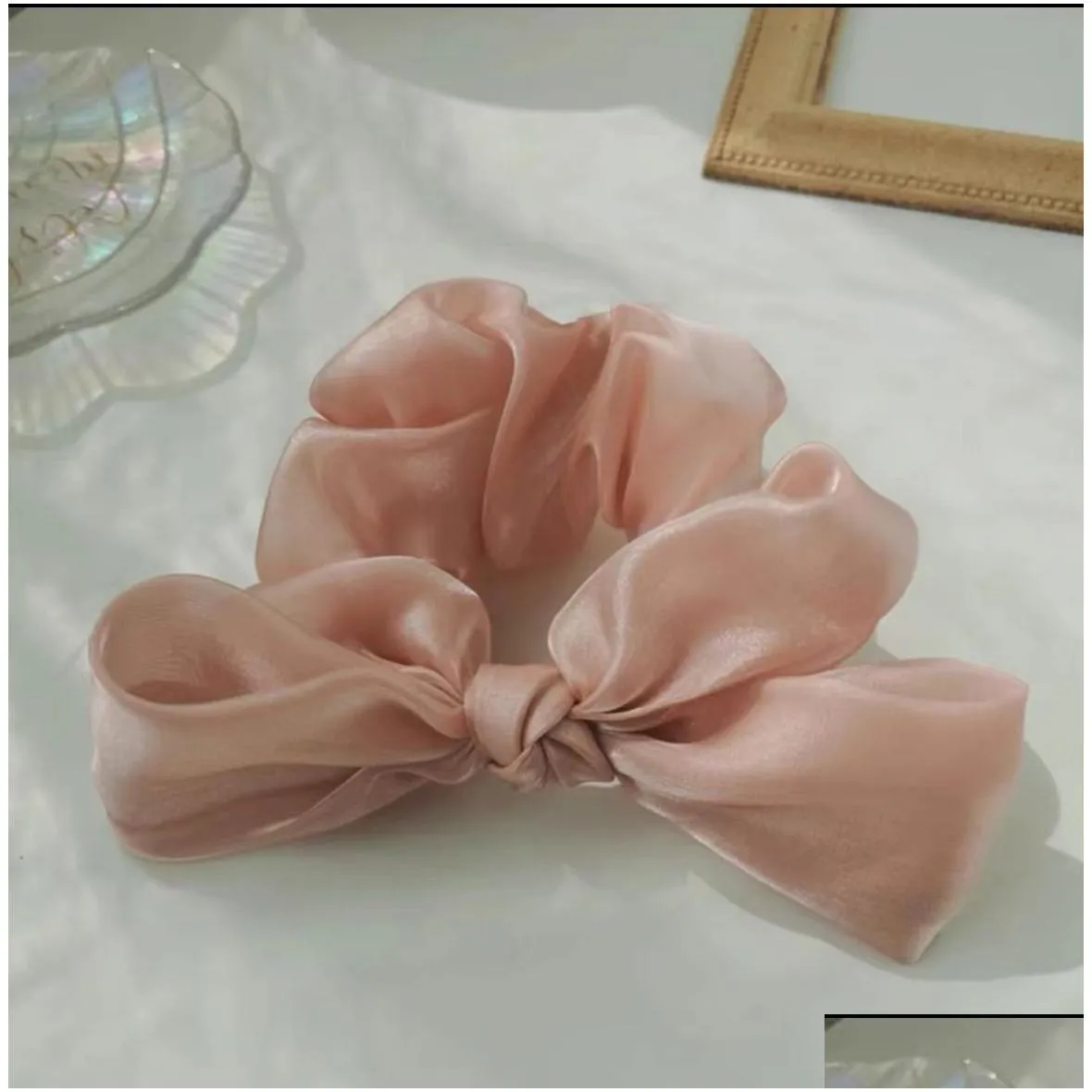 pearlescent large intestine hair ring super fairy ribbon bowknot hair ornament women simple temperament leather band tied hair girl korean