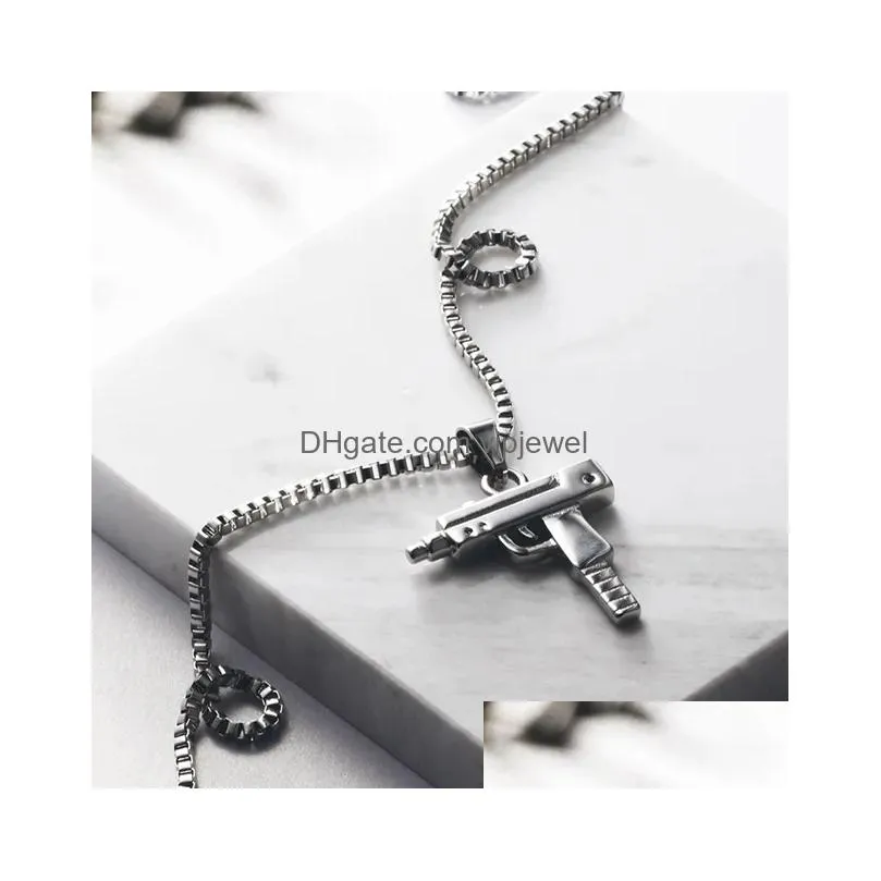 chains necklace punk choker boho chain stainless steel men women hip-hop fashion gold uzi gun shape pendants necklaces jewelry gifts1