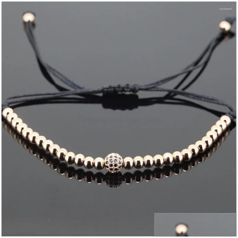 charm bracelets 1pcs fashion men gold color 4mm round beads 6mm micro pave cz braiding macrame bracelet christmass gift