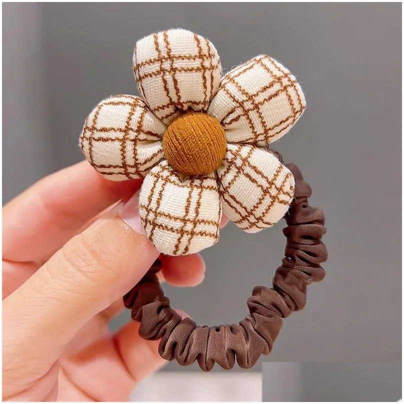 new children`s milk coffee color hair headband fabric flower loop hair rope without hurting band headwear girl`s jewelry