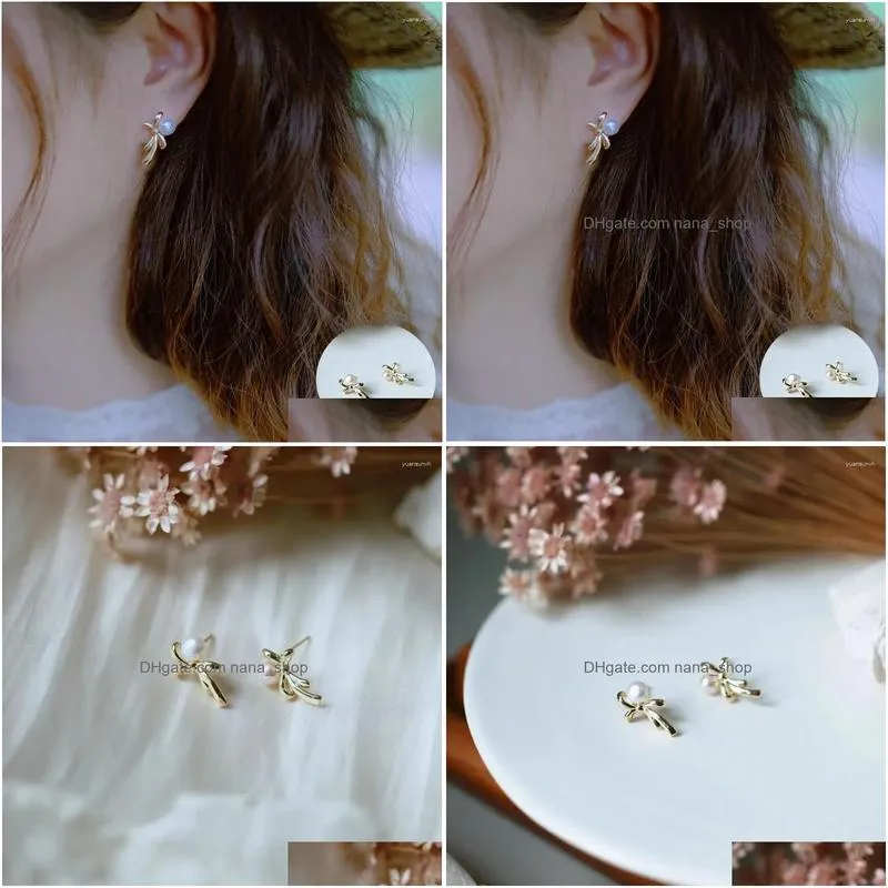 Stud Earrings 925 Sterling Sier Pearl Bowknot For Women Girl Cute Smooth Vintage Design Jewelry Birthday Gift Drop Drop Delivery Dhcqf