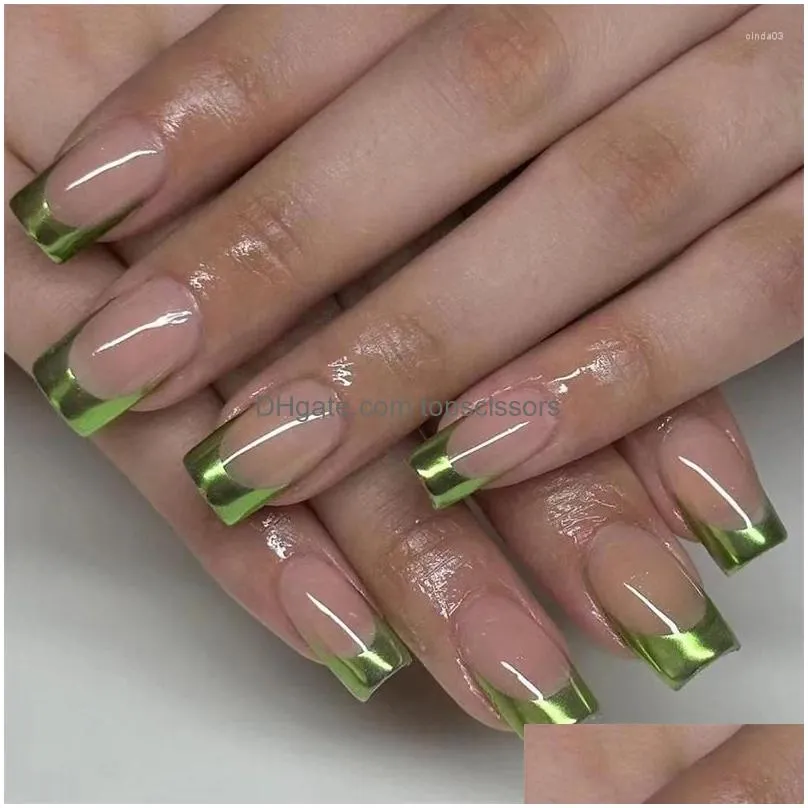 False Nails 24Pcs Aurora Sier Designs With Glue Ballet Fl Er French Long Press On Flashing Acrylic Drop Delivery Dhbds