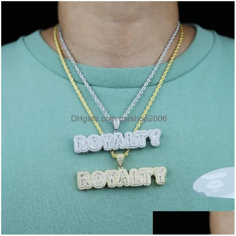 chains iced out bling 5a cubic zirconia paved royalty letter pendant necklaces with long rope chain hiphop jewelry for men boychains