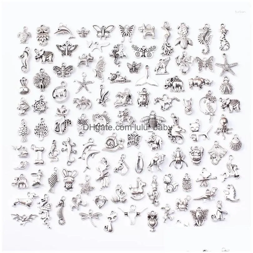 charms 50pcs/lot mixed styles tibetan silver color zinc alloy random sea fish pendant diy handmade craft for jewelry making