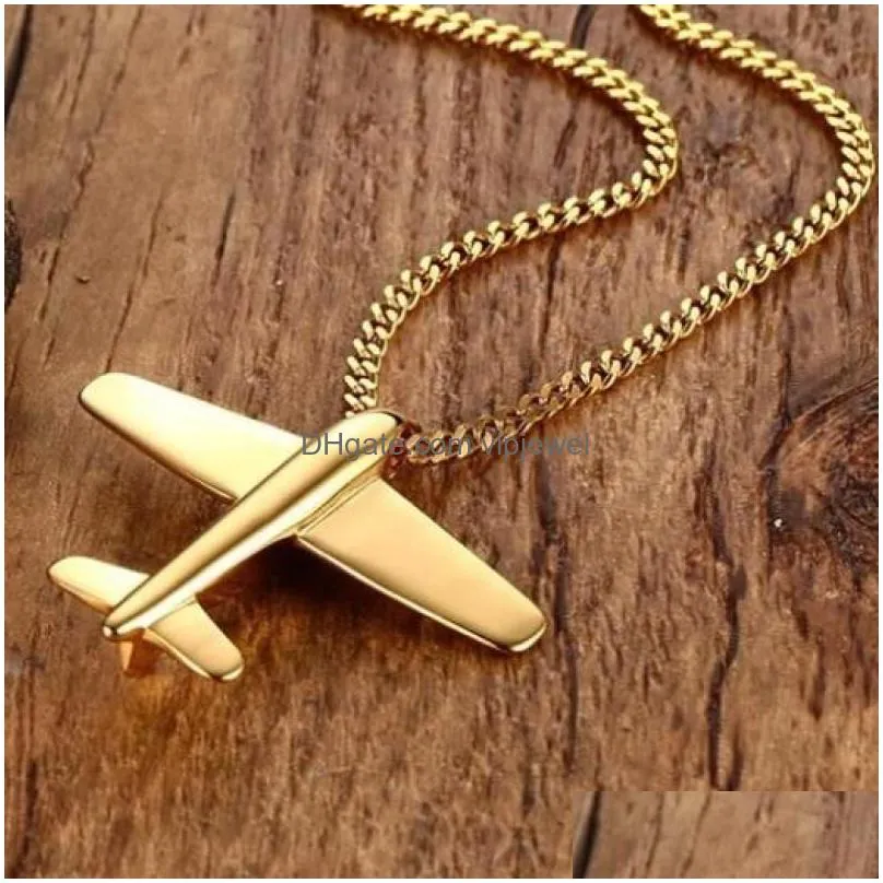 pendant necklaces fashion hip-hop stainless steel gold-plated airplane personality casual necklace rock party jewelry for men