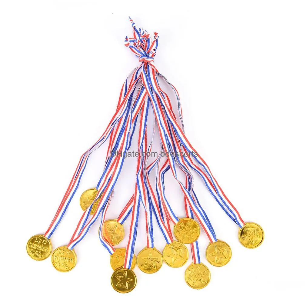 Party Favor 12Pcs Children Gold Plastic Winners Medals Sports Day Party Bag Prize Awards Toys For Decor3935640 Drop Delivery Home Gard Dhxrs