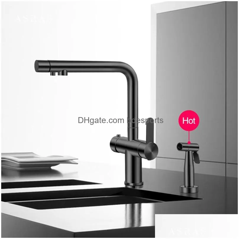 Kitchen Faucets Black Brass Kitchen Sinks Faucet And Cold Water Filter Drinking With Spray Gun 3 In 1 Drop Delivery Home Garden Faucet Dh2Pf