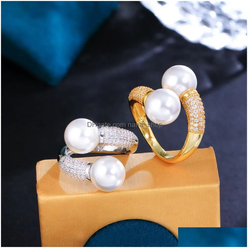 Wedding Rings Choucong Wedding Rings Luxury Jewelry 18K White Gold Fill Pearl Pave 5A Cubic Zircon Cz Diamond Party Ins Women Open Ad Dhw6Q