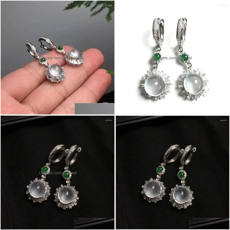 dangle earrings simple fashion white moonlight gem stone jade flowers transparent clear pure girl temperament romance jewelry