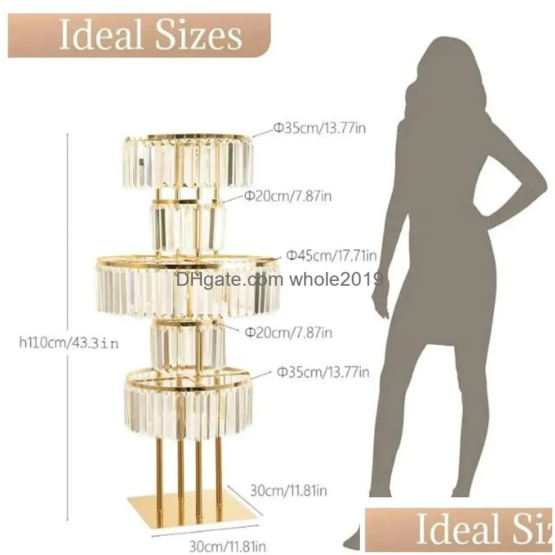 Party Decoration Luxury Gold Wedding Vase Centerpiece Acrylic Flower Stand With Hanging 5 Tier Round Chandelier Base For Drop Delivery Dhojb