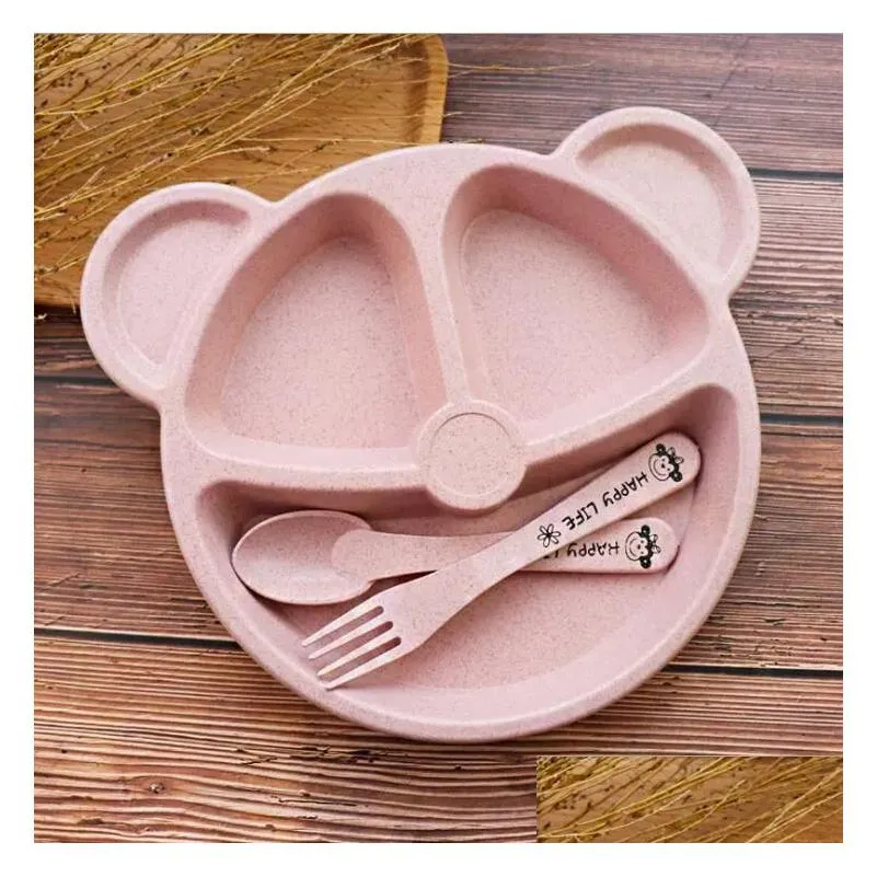 Disposable Dinnerware Cartoon Baby Kids Tableware Set Feeding Food Plate Dishes Bowl With Spoon Fork Eco-Friendly Plates M53 Drop Deli Dh29V