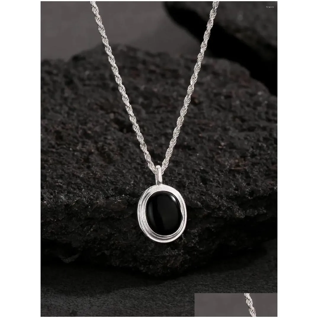 Other Pendants Han Hao S925 Sterling Sier Elegant And Luxurious European American Style Black Agate Twist Chain Necklace For Drop Deli Dhksd