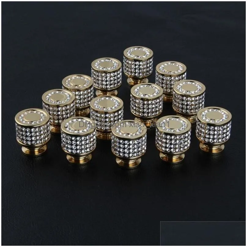 luxury 24k real gold czech crystal brass round cabinet door knobs and handles furnitures cupboard wardrobe drawer handles2149886