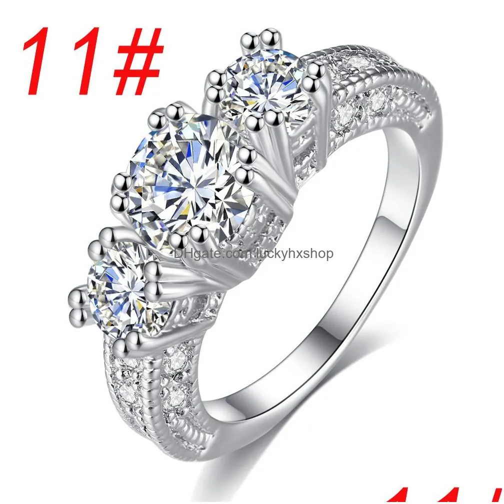 Three Stone Rings Luxury Cubic Zirconia Gemstone Rings Three Cz Stone Gold Sier Plated Wedding Diamond Ring For Women Ladies Engageme Dhkrp