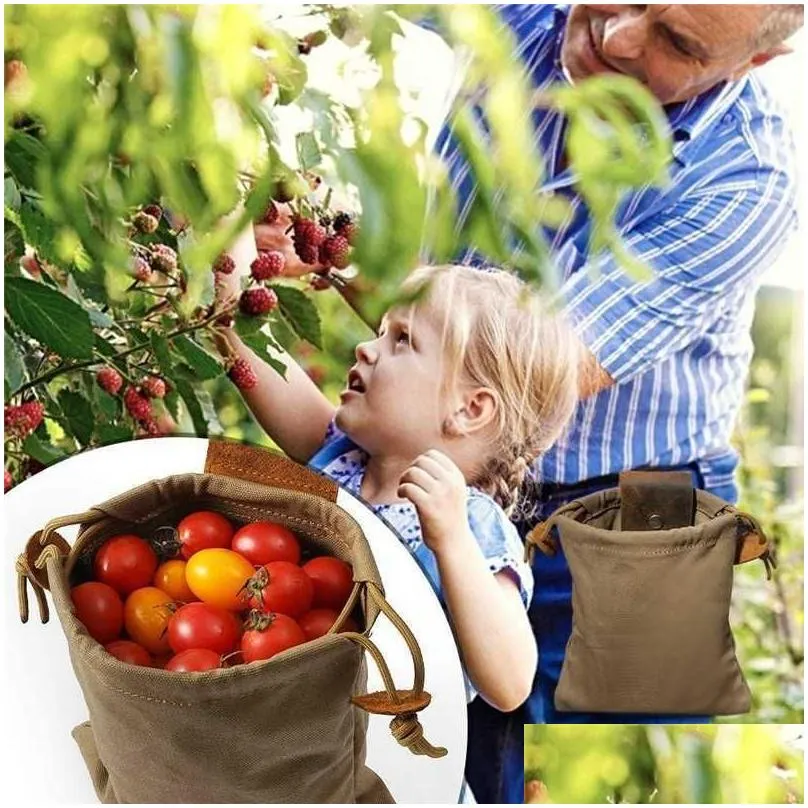 Handbags Leather Canvas Foraging Bag Fruit Vegetable Picking Bags Foldable Belt Storage Pouch Outdoor Cam Dstring Portage Berry Nuts P Dhq9W