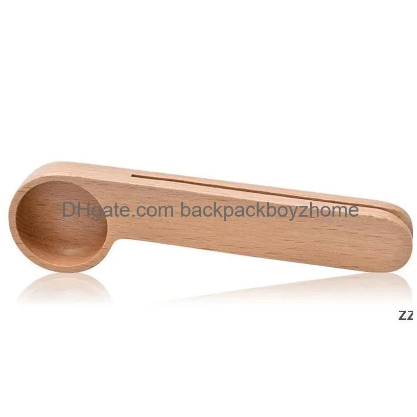 Spoons Spoon Wood Coffee Scoop With Bag Clip Tablespoon Solid Beech Wooden Measuring Scoops Tea Bean Spoons Clips Gift Fy5271 Drop Del Dhlmw