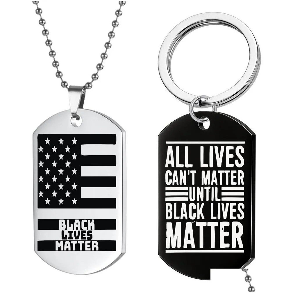 Key Rings Stainless Steel Keyrings Bag Charm Black Lives Matter Women Pendant Necklaces Keychain Ring Accessories Men Fashion Blm Car Dhikz