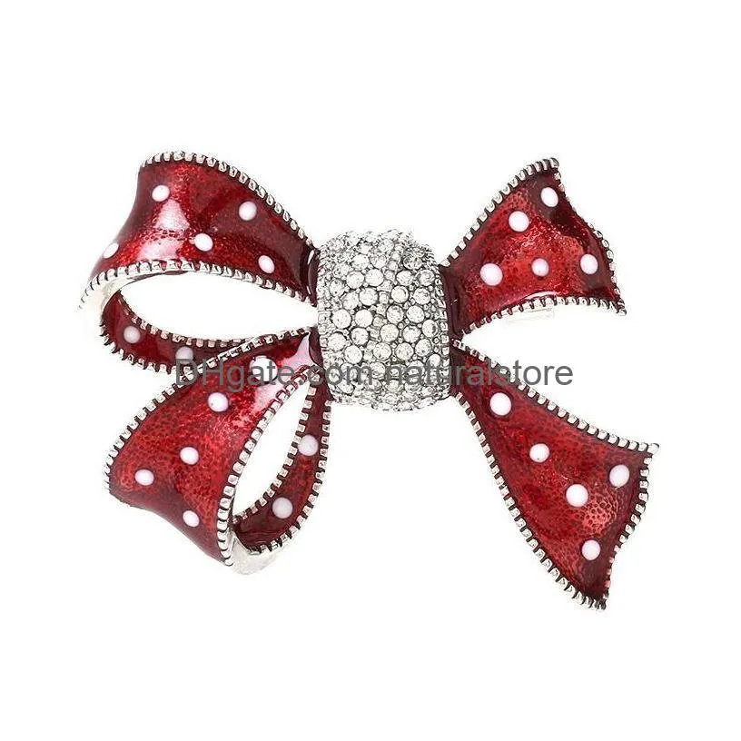 Pins, Brooches Fashion Bowknot Brooches For Women Classic Rhinestone Bow Knot Flower Party Office Brooch Pins Red Crystal Elegant Sca Dhci5