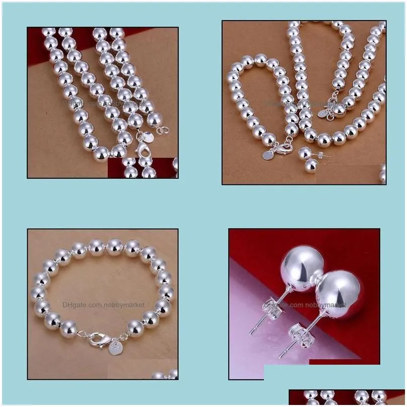 bracelet earrings necklace jewelry sets s082 factory price 925 sterling sier plated 10mm prayer beads bracelet fashion set wedding gift