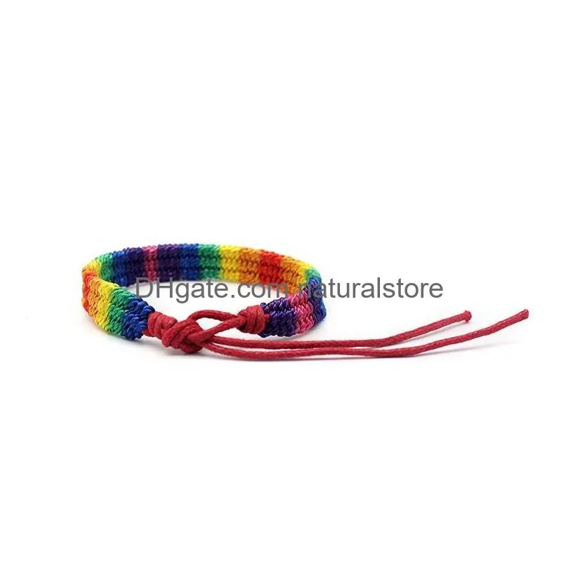 Charm Bracelets Rainbow Lgbt Pride Charm Bracelet Handmade Braided Friendship String For Gay Lesbian Lgbtq Wristband Jewelry Drop Del Dh6Q9