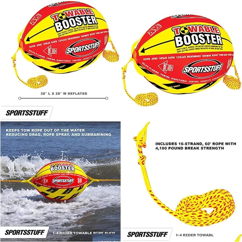 Towing Sportsstuff Booster Ball Towable Tube Rope Performance Drop Delivery Sports Outdoors Water Sports Wakeboarding Waterskiing Dhwci