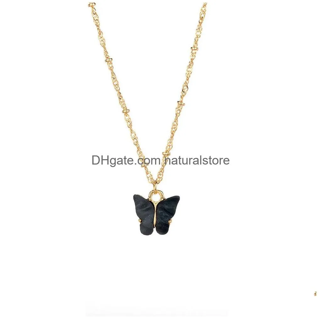 Pendant Necklaces Romantic Cute Acrylic Butterfly Pendant Necklaces For Women Korean Animal Charm Chains Fashion Girls Jewelry Gift Dr Dhujv