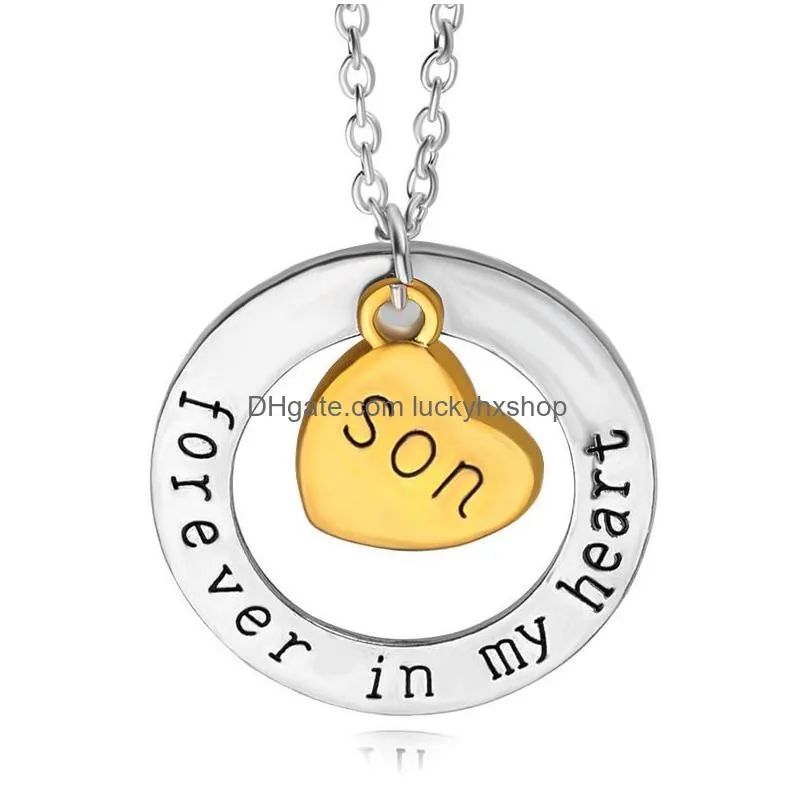 Pendant Necklaces In My Heart Necklaces For Women Family Member Grandpa Grandma Mom Dad Daughter Son Love Pendant Chains Fashion Jewel Dhtaw