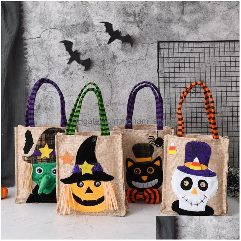 26x15cm festive party supplies halloween linen tote bag pumpkin candy storage bags 4 styles halloweens decoration handbag 100pcs
