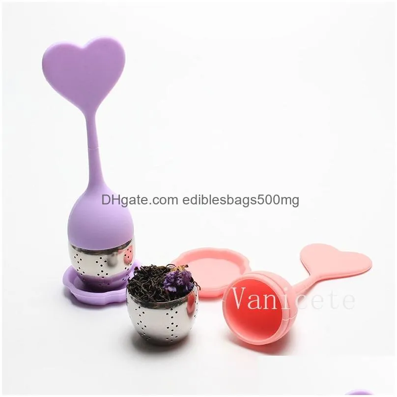 stainless steel heart shaped tea strainers spice herbal filter teaware accessories reusable tea-tools kitchen tools silicone teas infuser