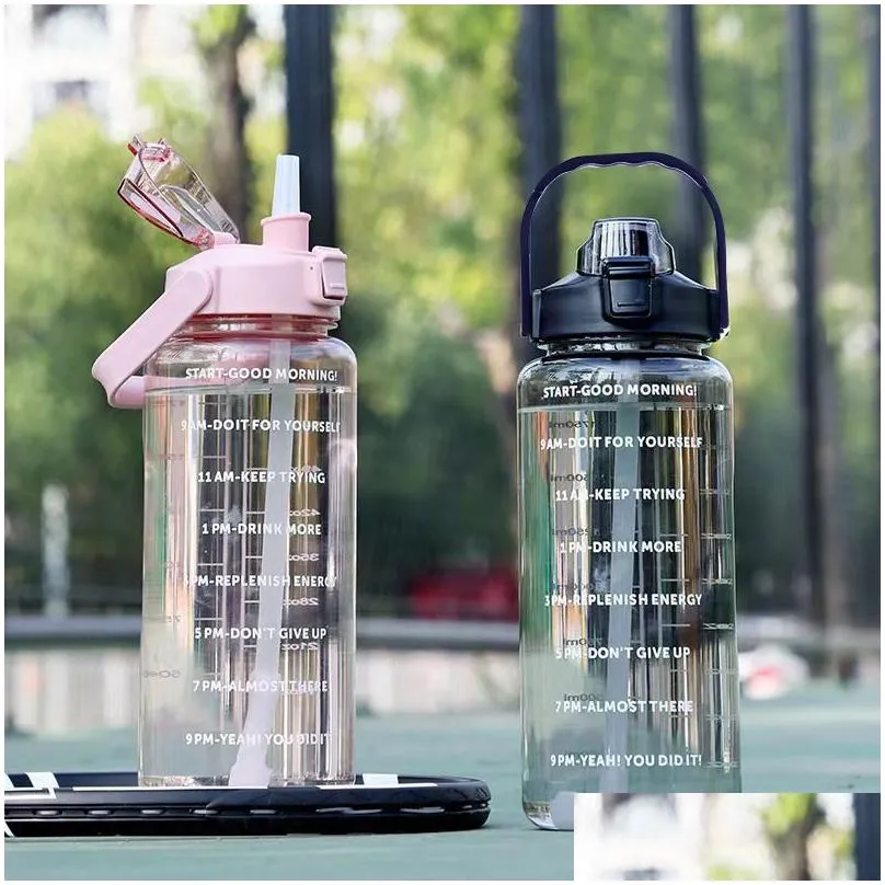 water bottles 2 liter water bottle with straw kawaii cute drinking sports bottles with time marker for girls water jug drinkware outdoor cup