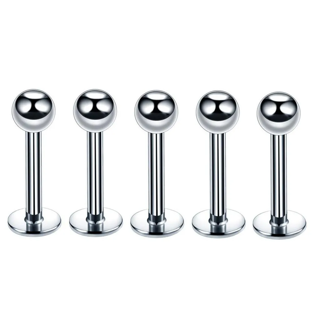 10pcs ball titanium stainless steel labret lip stud chin eyebrow nose stud ring bar tragus piercing body jewelry